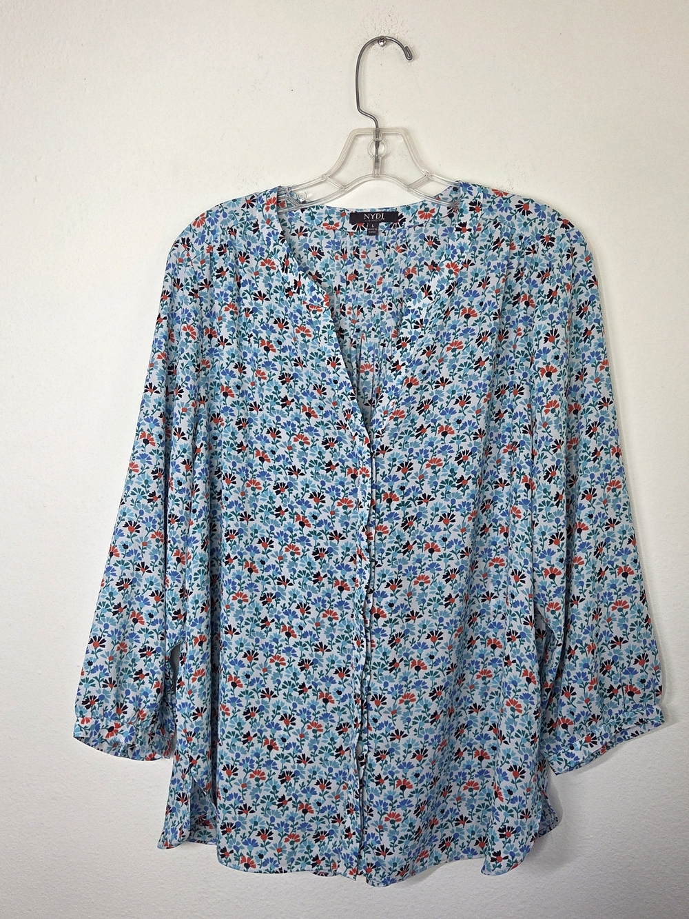 NYDJ Light Blue Floral Button-Front Blouse Size L